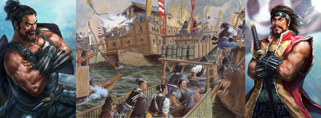 Arte de la Segunda Batalla de Kizugawaguchi librada entre Kuki Yoshitaka y Murakami Takeyoshi