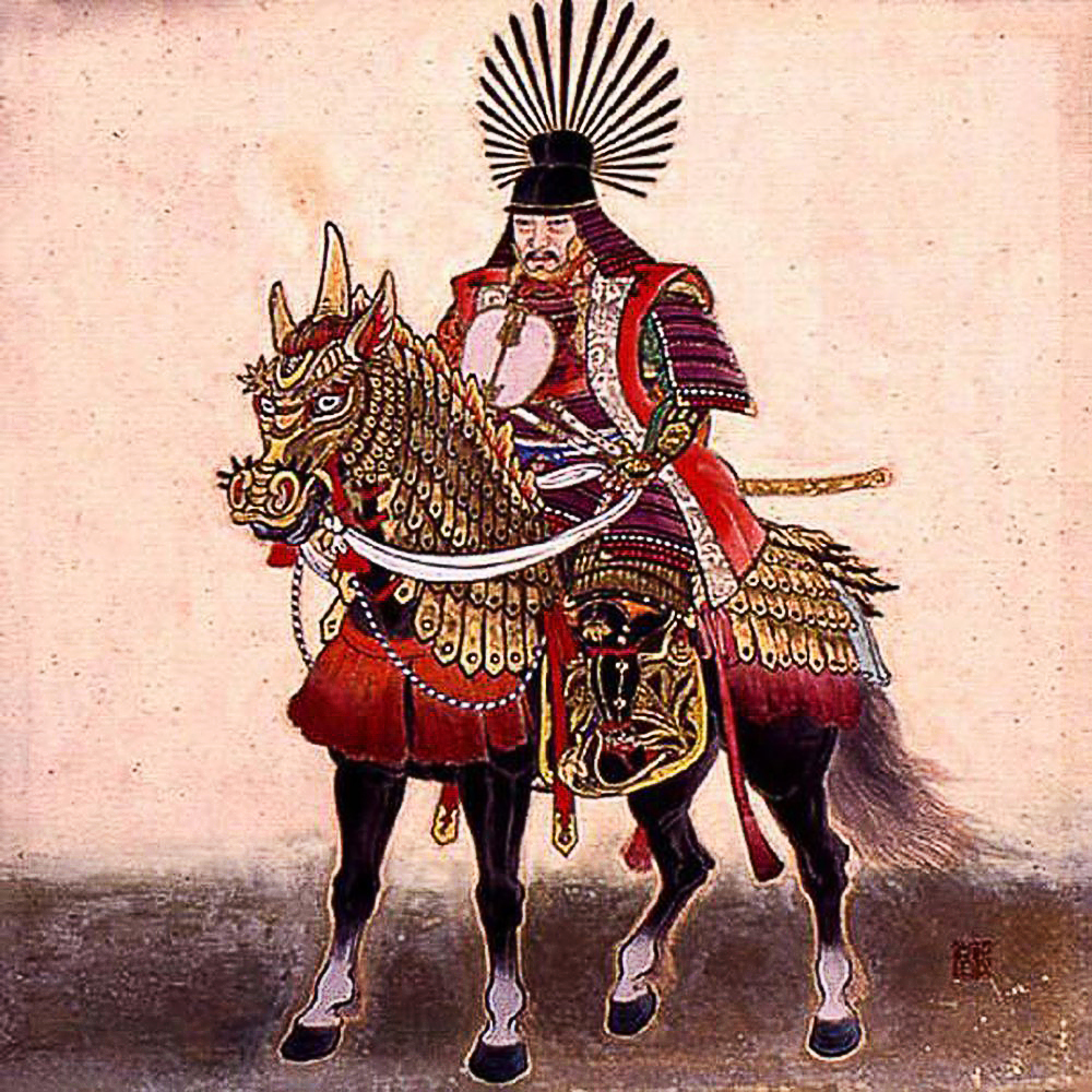 Ilustración de Toyotomi Hideyoshi montado en su caballo